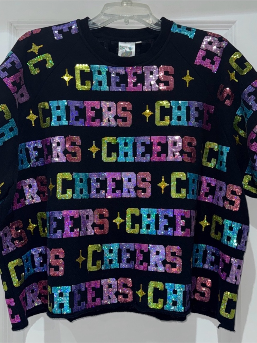 ✨Queen Of Sparkles XL Cheers Sequined Cropped Sweatshirt EUC
